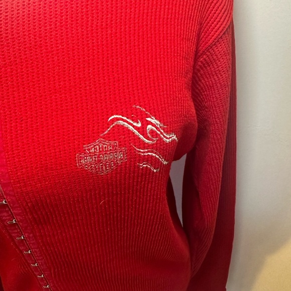 Harley Davison Long Sleeve Thermal Eye Hook Cardigan Red Size XL - Picture 2 of 9